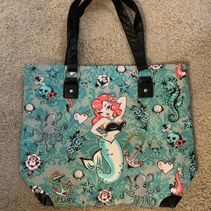 Fluff Brand Mermaid Skull purse/tote. Pinup girl, Rockabilly
